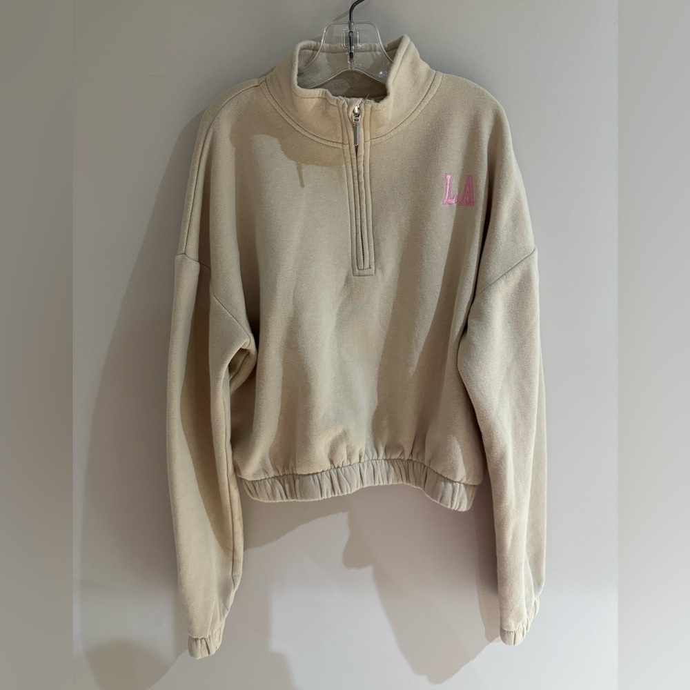 H&M Cream and Pink Half-Zip Sweatshirt - Size 12/14